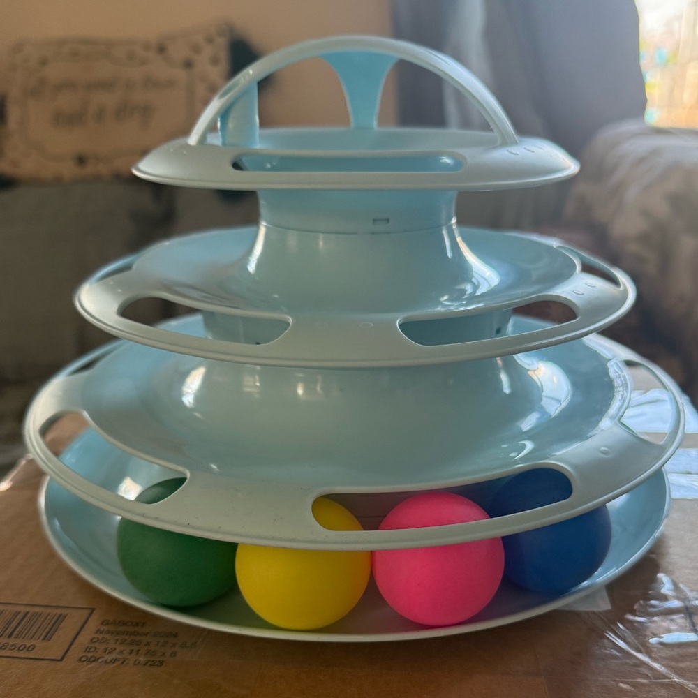 🩵 Interactive 3 Tier Blue Cat Toy with Balls